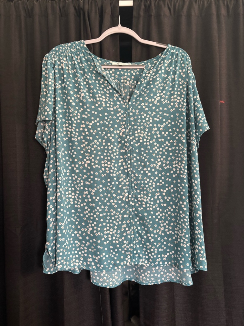 Teal Floral Short-Sleeve Women's Blouse